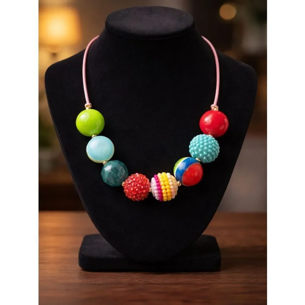 NWOT - Toddler/Girls Adjustable Beaded Necklace - Yellow Green Blue Red